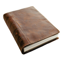 Obraz premium A well-worn, leather-bound book with a closed spine and visible stitching. The cover is aged and textured.