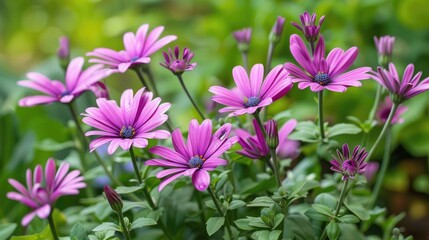 Pericallis flowers flourishing in a backyard garden