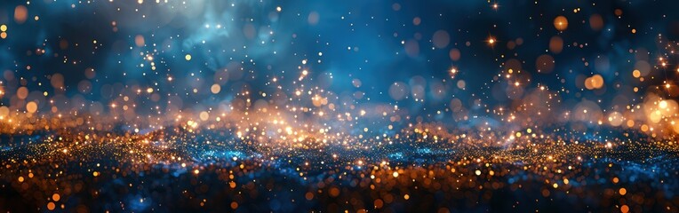 Golden Fireworks Illuminate Festive New Year's Eve Party on Dark Blue Background