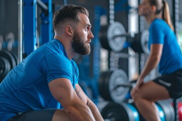 Intense Workout in Gym: Focused Man and Woman Weightlifting in Modern Fitness Studio