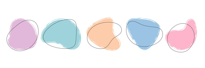 Cute highlight abstract text box set. Deformed organic geometric shape frame isolated on white. Modern colorful irregular blot blob splash design element background