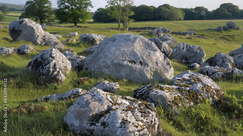 Wall mural a field of limestone boulders each one unique in its shape and texture.