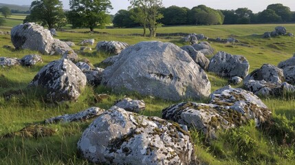 A field of limestone boulders each one unique in its shape and texture.