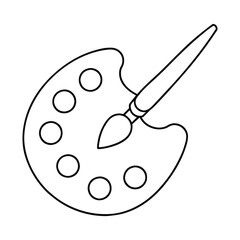 Simple Outline of Artist's Palette and Paintbrush Vector Illustration