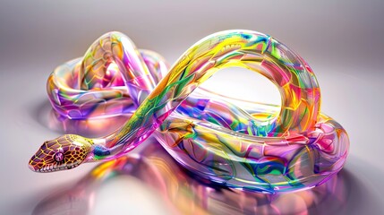Glass Snake Sculpture on Reflective Surface