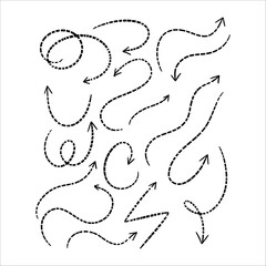 Hand drawn dotted arrows. Objects isolated on transparent background