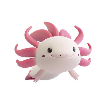 Cute Cartoon Axoloti in 3D