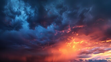 Obraz premium Dramatic, moody sky with dense, dark clouds and vivid light contrasts just before the storm hits