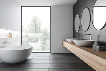 Scandinavian-inspired bathroom with sleek fixtures and monochromatic color scheme.