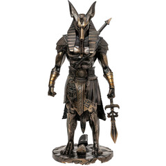 Fototapeta premium Detailed rendering of a metal anubis sculpture, the egyptian god, isolated with a transparent backdrop