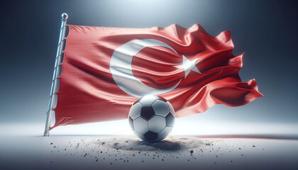 Large Turkish Flag with Soccer Ball. Europian Championship. EM.
