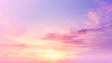 Obraz premium Gradient sky in pastel shades, soft clouds in pink and lavender, evoking a calm and ethereal mood