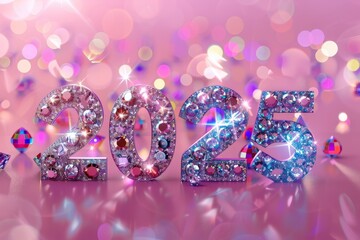 2025 gemstone numbers, new year diamond greeting card, gem celebrate banner, vip crystal eve poster