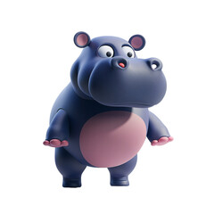 Naklejka premium Cute Cartoon Hippopotamus with Big Eyes