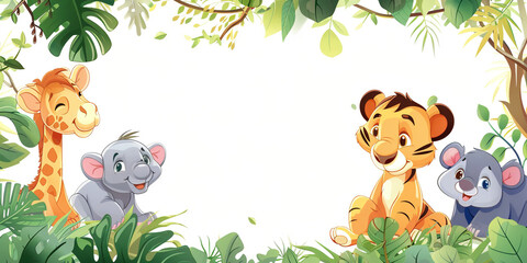 animals in the jungle, kids cartoon style