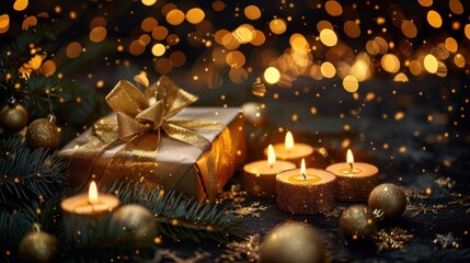 Christmas gift  gold ribbon with merry christmas concept