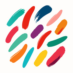 Multicolored brush stroke set. Paintbrush print stripes, stains. Lipstick, marker mark texture. Multicolored. Paint brush, brush stroke ink.  Vector multicolor brushstroke isolated on white background