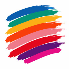 Obraz premium Multicolored brush stroke set. Paintbrush print stripes, stains. Lipstick, marker mark texture. Multicolored. Paint brush, brush stroke ink. Vector multicolor brushstroke isolated on white background