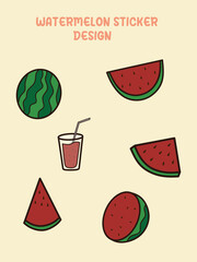 Cute summer stickers set watermelons, print for children's clothing, stickers. Vector  slices of watermelon cartoon style. stickers of fruits