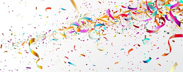 Fototapeta premium A picture for a holiday card. Sheets of colored paper and ribbons on a white background, as well as a free zone for text.