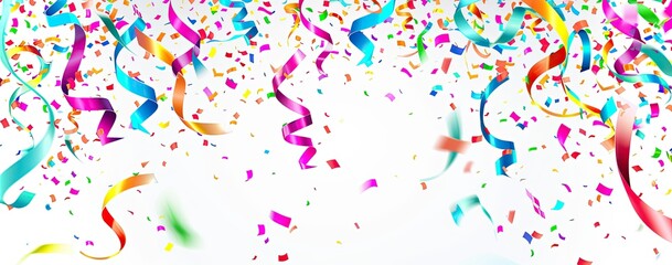 Fototapeta premium A picture for a holiday card. Sheets of colored paper and ribbons on a white background, as well as a free zone for text.