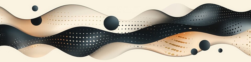 Obraz premium Black and Beige Abstract Banner with Waves and Circles for LinkedIn, Facebook, AI Generated