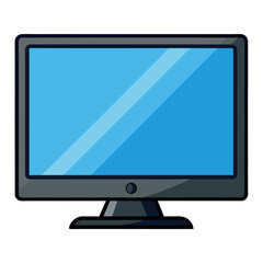 A cartoon illustration of a computer monitor displaying a blue screen