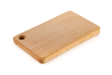 Wooden cutting board isolated on white background. Full depth of field.