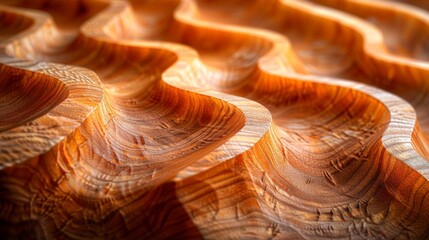 An abstract image capturing the fluidity of carved wooden waves with incredible attention to texture and detail