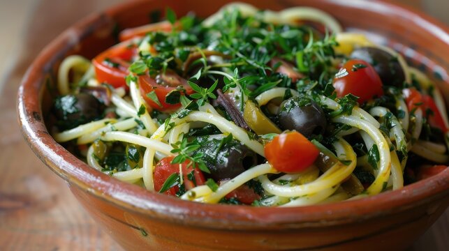 Italian Agretti Spaghetti with Olive Anchovy and Tomato Spring Recipe