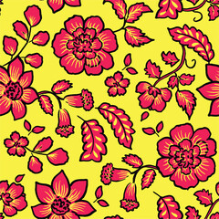 Trendy floral seamless pattern collection. Set of vintage 70s style flower background illustration. Colorful pastel color groovy artwork bundle, y2k nature backgrounds with spring plants