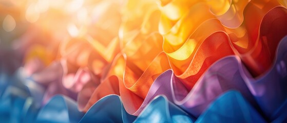 Vibrant abstract art with colorful folded waves and bright lighting, creating a warm and energetic composition, perfect for creative projects.