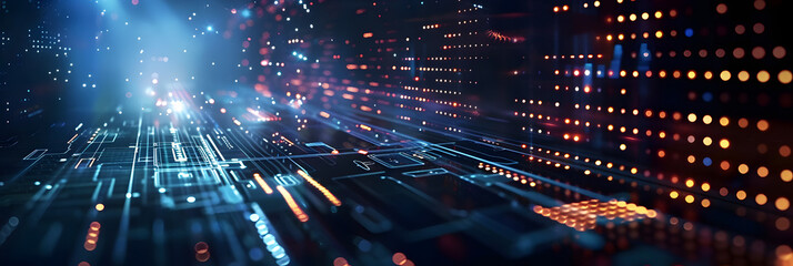 Digital background perfect for tech processes, neural networks, artificial intelligence, data transfer and encryption, digital archives, sound and graphic presentations, science, education, etc.