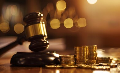 Gavel Gold Coins Law Finance Justice System Wealth Auction Courtroom