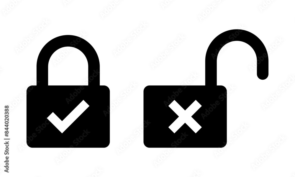 Wall mural lock with check mark and cross mark icon