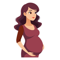 The cartoon depicts a pregnant woman gently cradling her belly