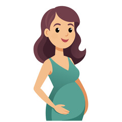 The cartoon depicts a pregnant woman gently cradling her belly