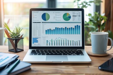 Office Desk with Laptop and Analytics