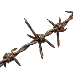 Fototapeta premium Close up of aged, corroded barbed wire isolated with a transparency grid