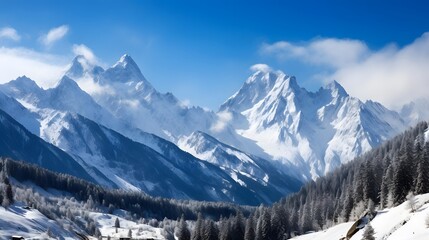 Panoramic view of the mountains in winter, Caucasus, Russia