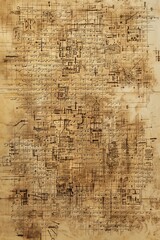 alien language writted in small paragraphs on beige parchment paper