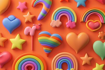 Fototapeta premium Vibrant Pride Month Vector Art Bundle Featuring LGBTQ+ Icons and Symbols in 3D Clay Material Design