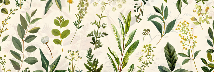 Fototapeta premium Vintage Botanical Art: Exquisite Herbal Illustration Displaying Various Medicinal Plants