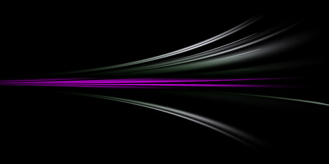 Long exposure of motorways as speed. Neon spiral lines in yellow blue and purple colors. Image of speed motion on the road
