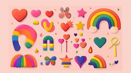 Diverse Pride Month Clip Art Bundle with LGBTQ+ Symbols and Clipping Path for Inclusive Designs