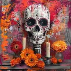 Day of the Dead Skull Mask Art Collage

