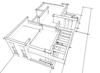house building sketch architectural 3d illustration