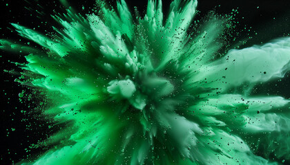 Fototapeta premium A vibrant explosion of green powder, spreading outward in a dynamic burst