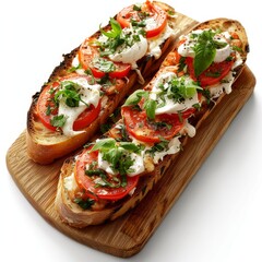 Grilled Tomato and Basil Bruschetta on a Wooden Cutting Board