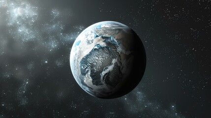 A beautiful shot of a realistic earth from space with a glowing atmosphere and stars in the background.